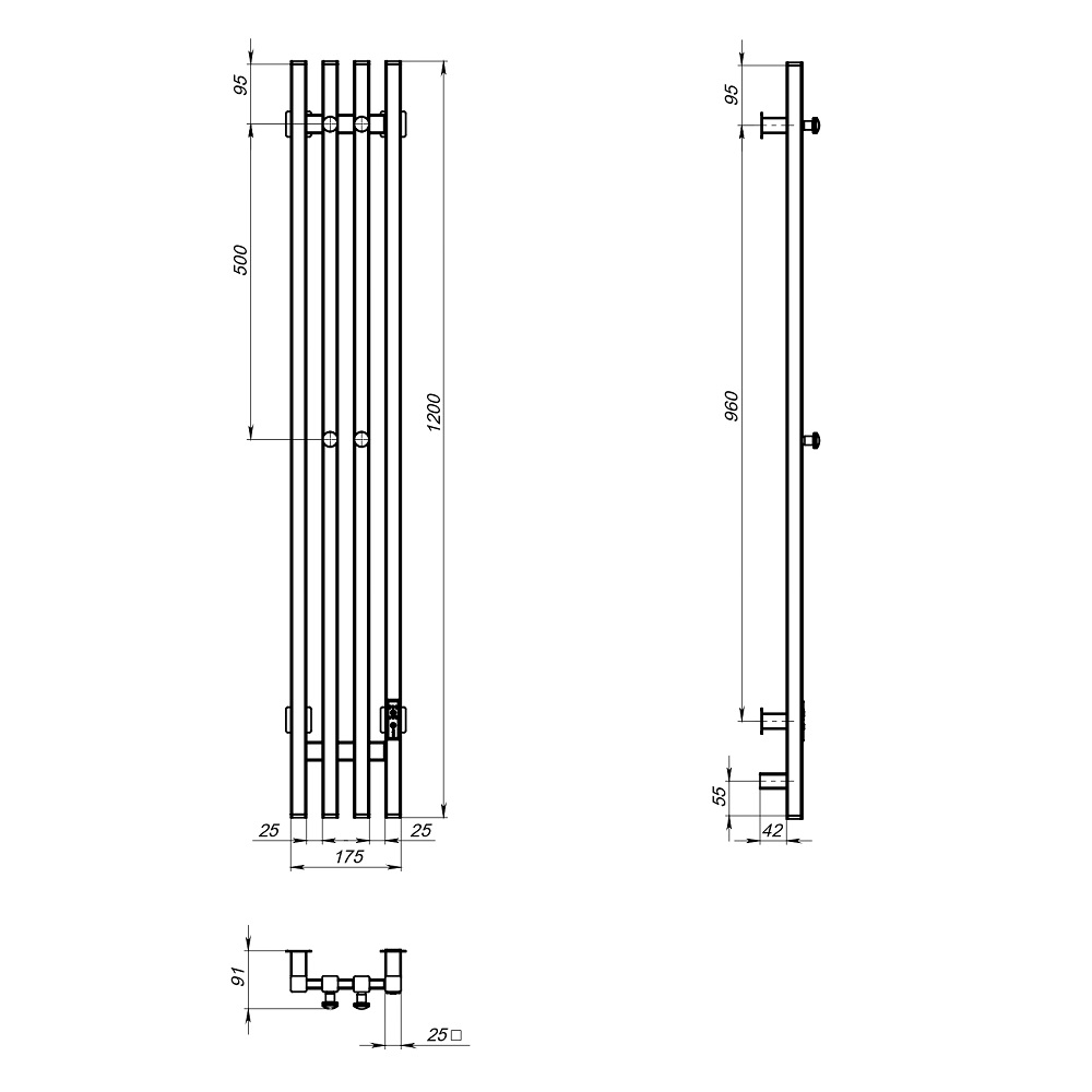 Полотенцесушитель Пэк сп Вектор кв 4 120х15 графит ВГП